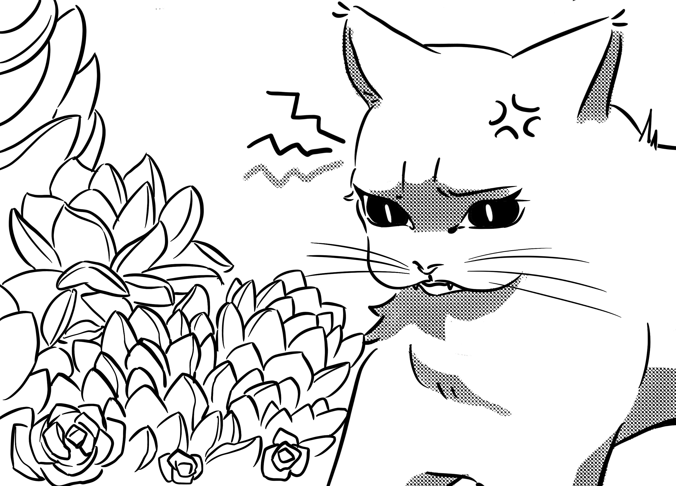 a cat is irritated by the plant in the house 